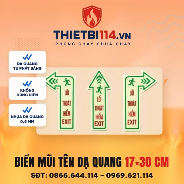 Biển mũi tên lối thoát dạ quang 17x30cm – ảnh sản phẩm