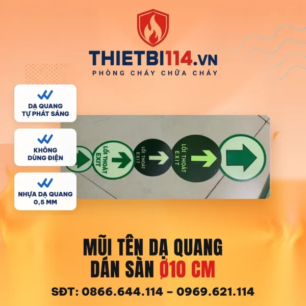 Biển mũi tên tròn dạ quang dán sàn D10cm – ảnh sản phẩm