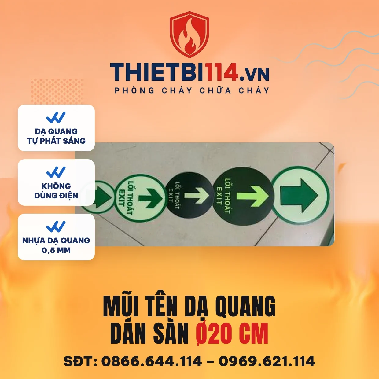 Biển mũi tên tròn dạ quang dán sàn D20cm Biển mũi tên tròn dạ quang dán sàn D20cm – ảnh sản phẩm