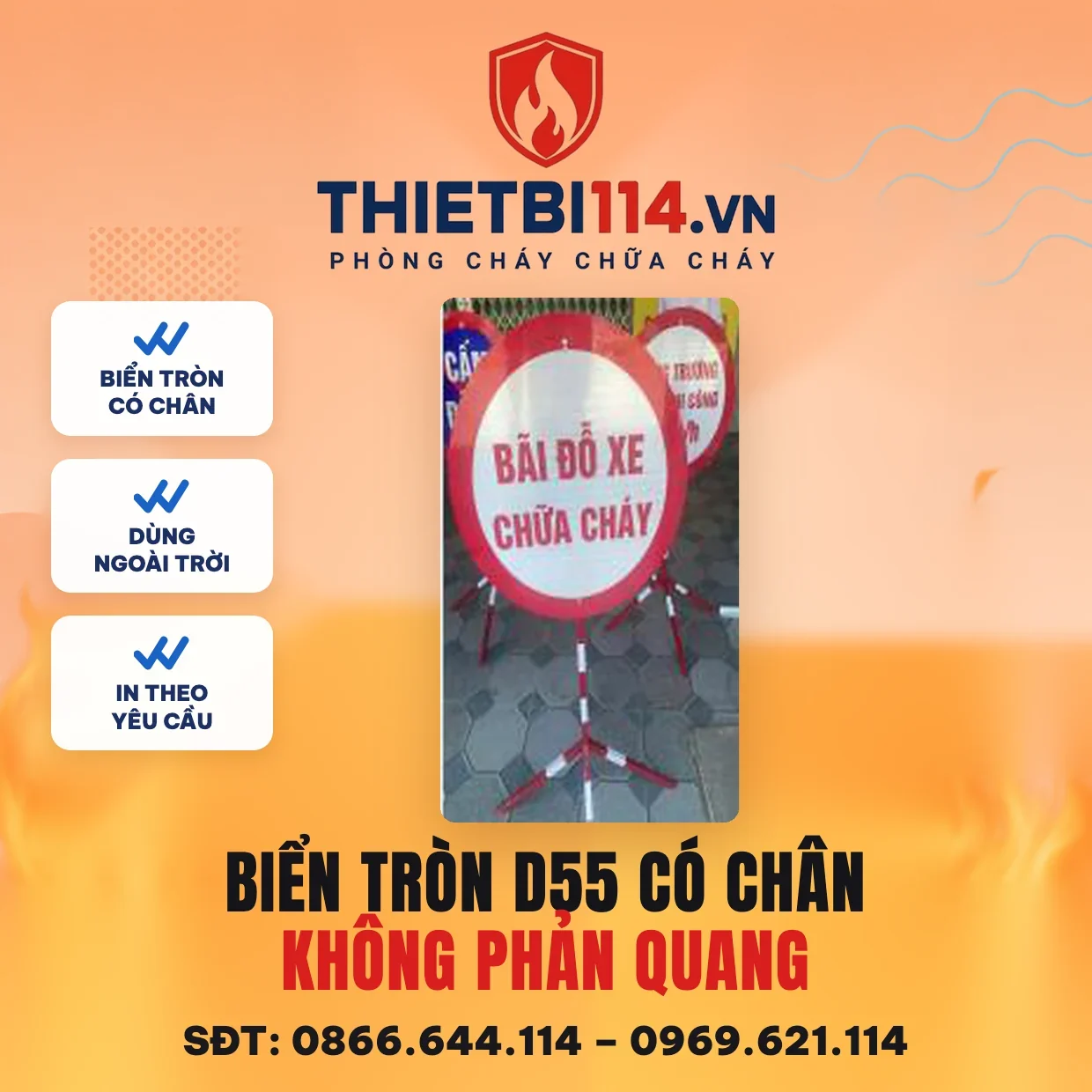 Biển tròn D55cm có chân, không phản quang (cấm đỗ xe/bãi đỗ xe chữa cháy/công trường) Biển tròn D55cm có chân, không phản quang – ảnh sản phẩm