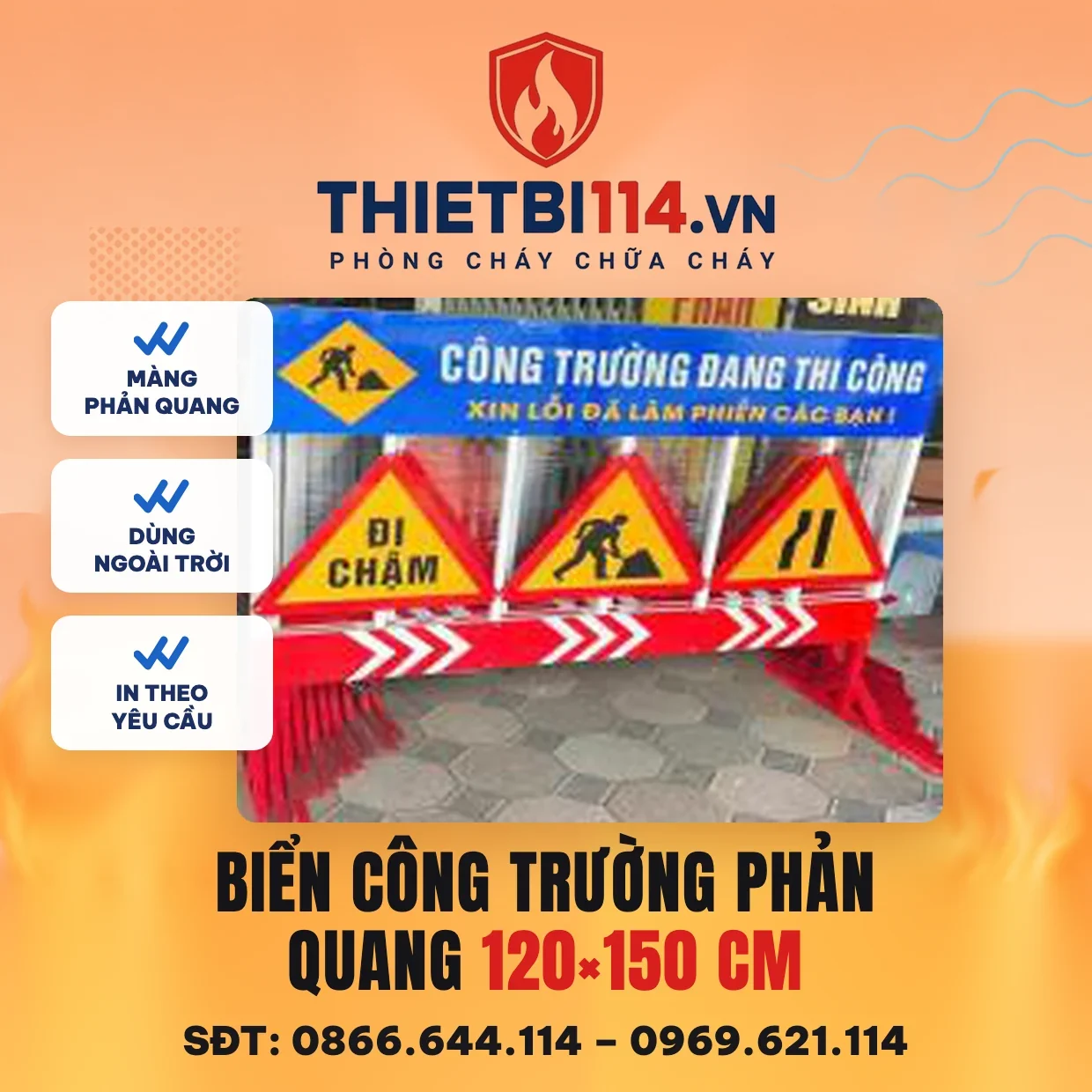 Biển công trường đang thi công phản quang 120x150cm Biển công trường đang thi công phản quang 120x150cm – ảnh sản phẩm