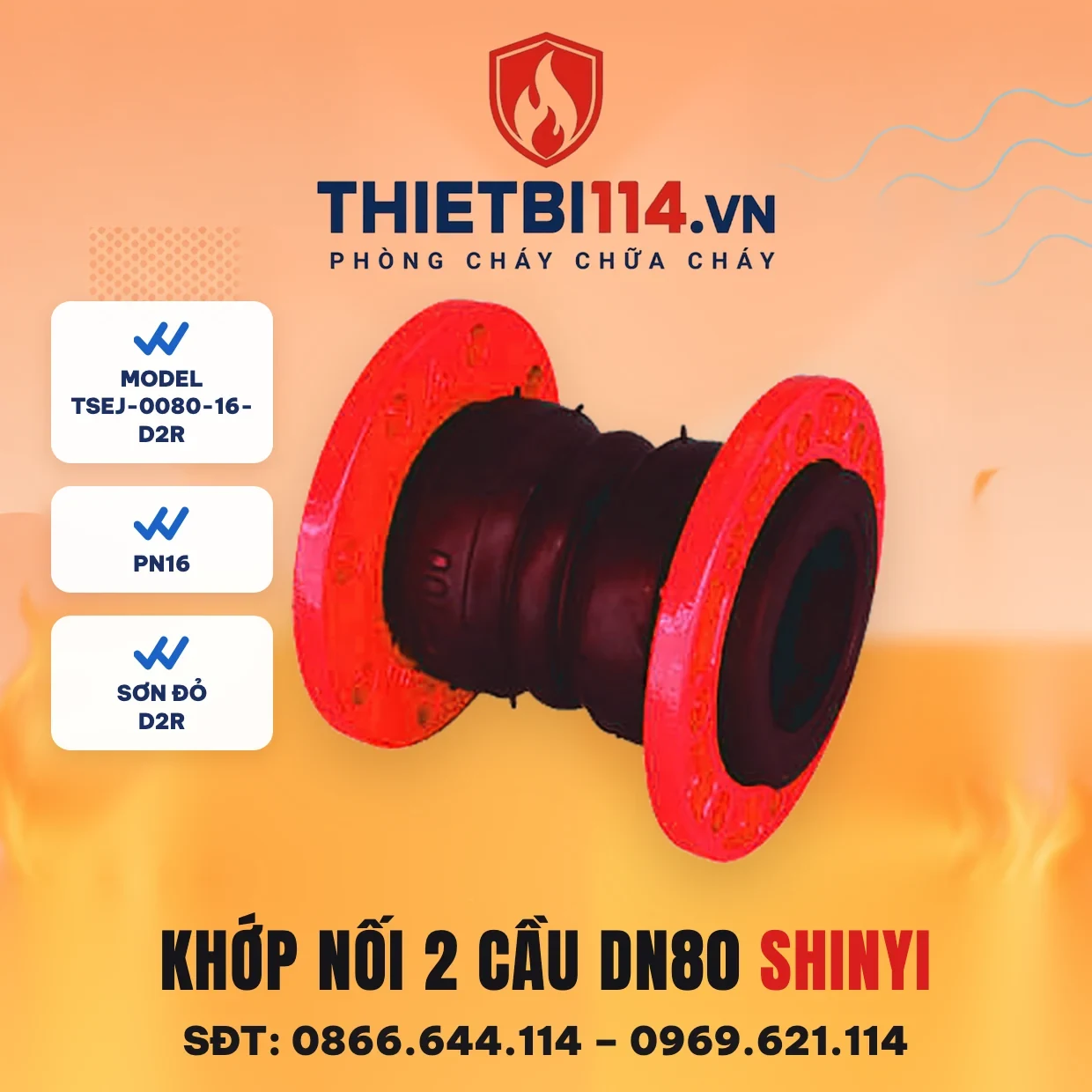 Khớp nối mềm cao su 2 cầu TSEJ-0080-16-D2R ShinYi Khớp nối mềm cao su 2 cầu TSEJ-0080-16-D2R ShinYi