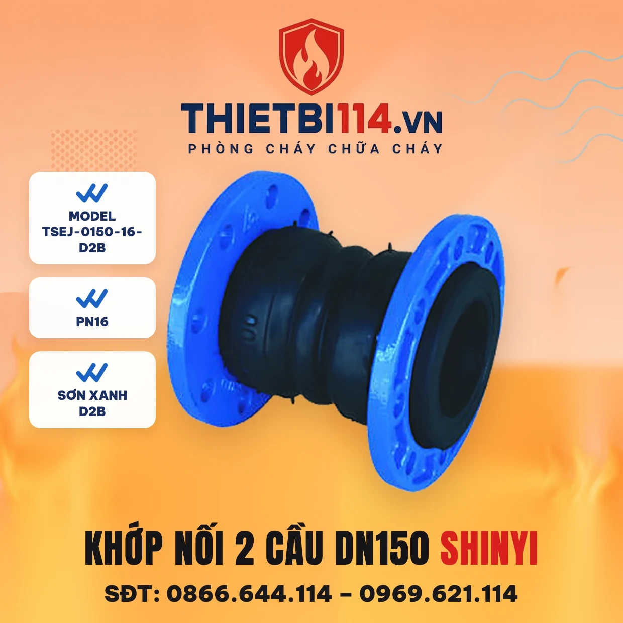 Khớp nối mềm cao su 2 cầu TSEJ-0150-16-D2B ShinYi Khớp nối mềm cao su 2 cầu TSEJ-0150-16-D2B ShinYi