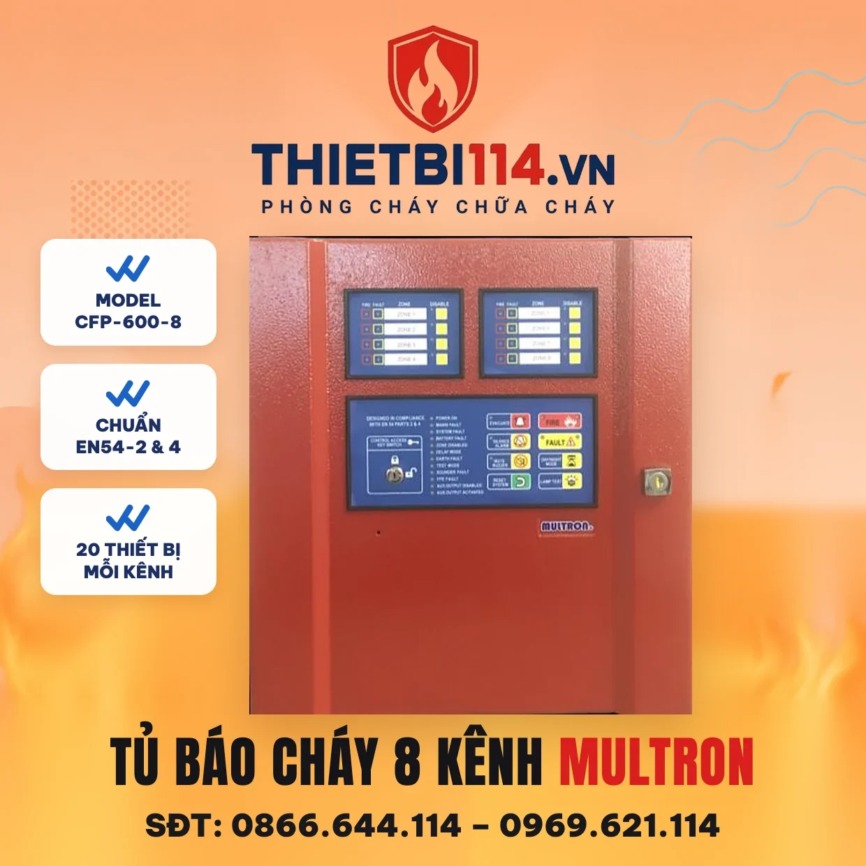 Tủ trung tâm báo cháy 8 kênh Multron CFP-600-8 Tủ trung tâm báo cháy 8 kênh Multron CFP-600-8