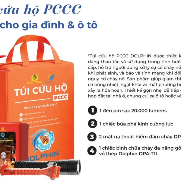Trang catalogue Dolphin giới thiệu túi cứu hộ PCCC Dolphin và bảng thông số kỹ thuật