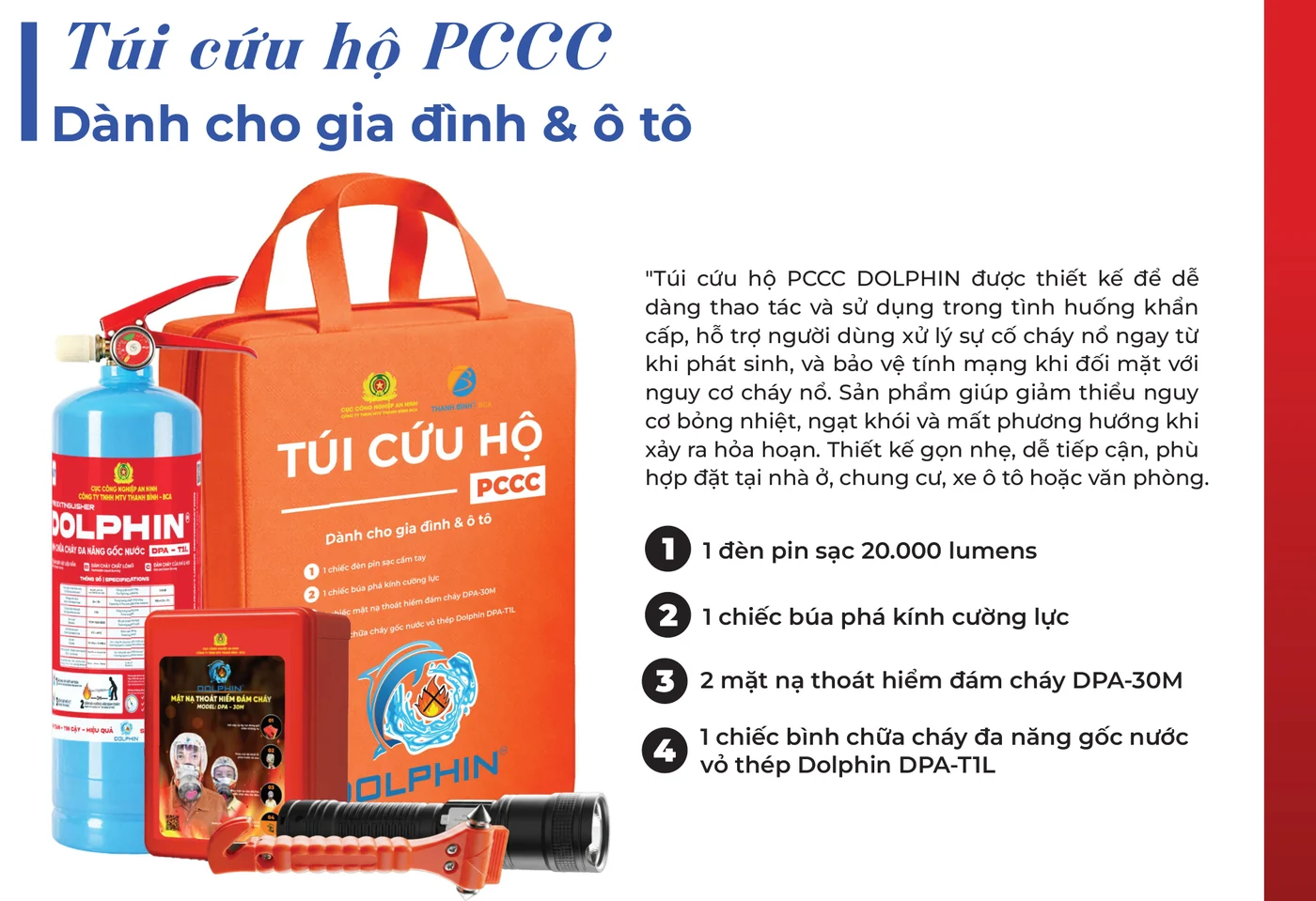 Túi cứu hộ PCCC - Dolphin Trang catalogue Dolphin giới thiệu túi cứu hộ PCCC Dolphin và bảng thông số kỹ thuật