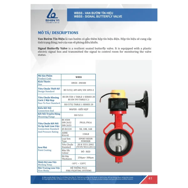 Thông số van bướm tín hiệu WBSS ShinYi - catalogue